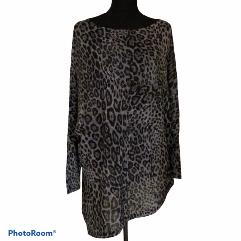 Black/grey/metallic leopard print sweater, Size M